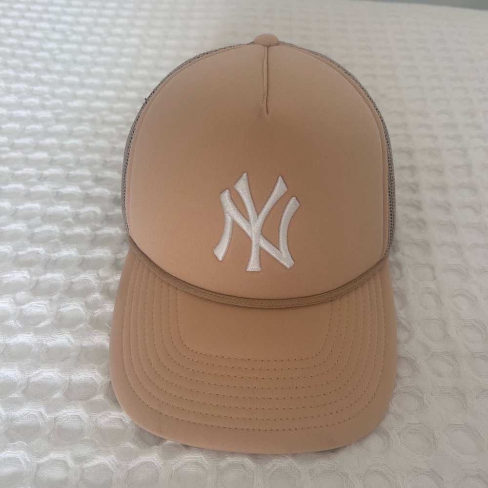 Beige Trucker Cap with White Logo